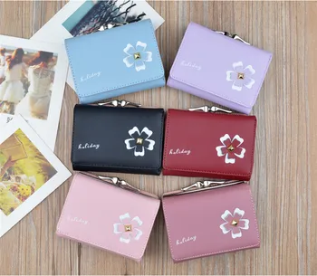 

Solid Color Flower Folding Wallet Classic Short Style Womens Purse Card Holder Wallet Womens Fashion High Quality