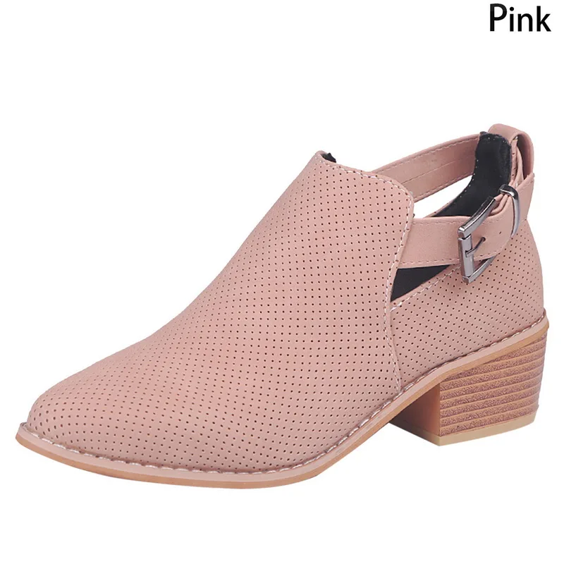Женские ботинки; модная повседневная женская обувь; Ботинки Martin; замшевые кожаные ботинки с пряжкой; зимняя обувь на высоком каблуке с молнией для женщин - Цвет: pink