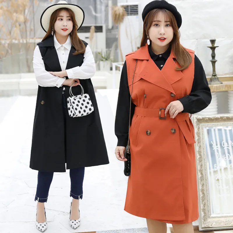 

2019 Autumn Clothing New Style Fat Mm Plus-sized WOMEN'S Dress British Style Waistcoat Sleeveless Wind Coat a Generation of Fat