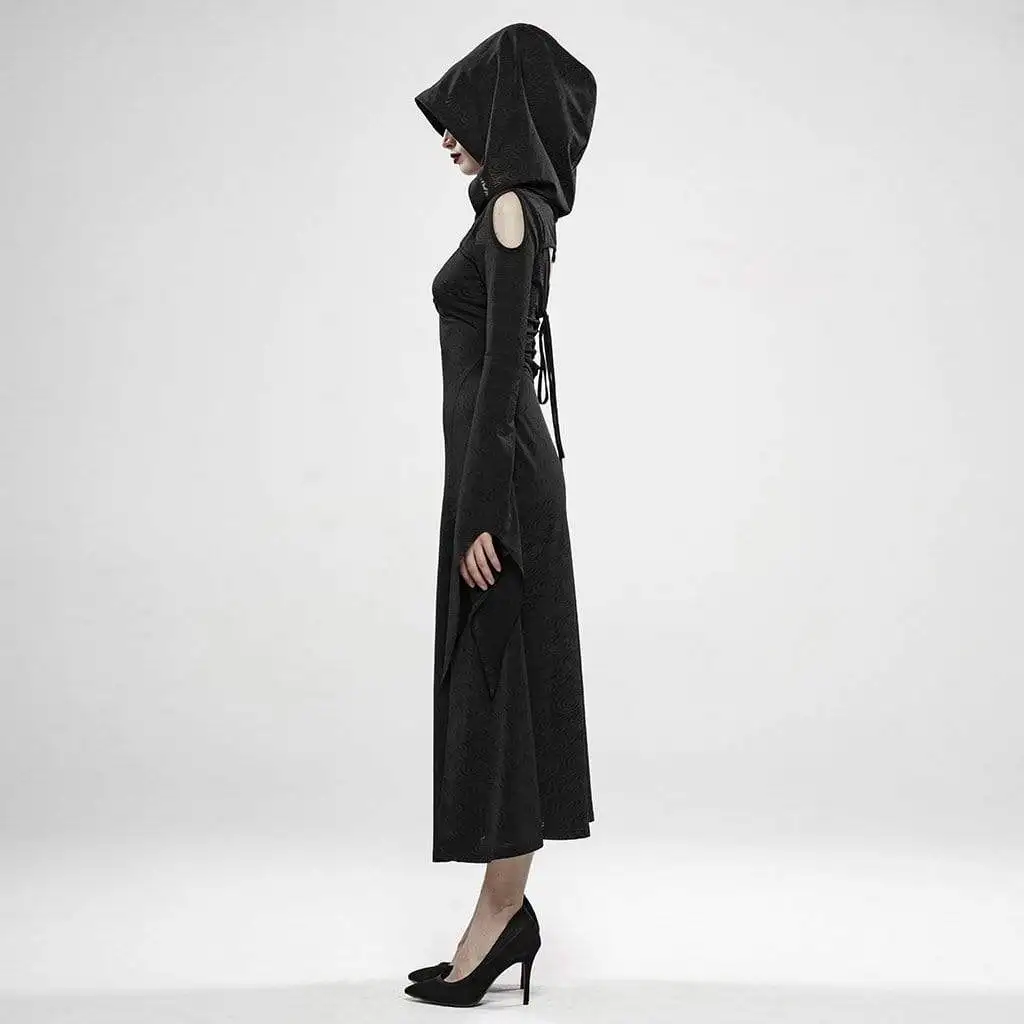 Панк Rave women's Goth Witch вырез с расклешенными рукавами Платья С Капюшоном WQ-446LQF