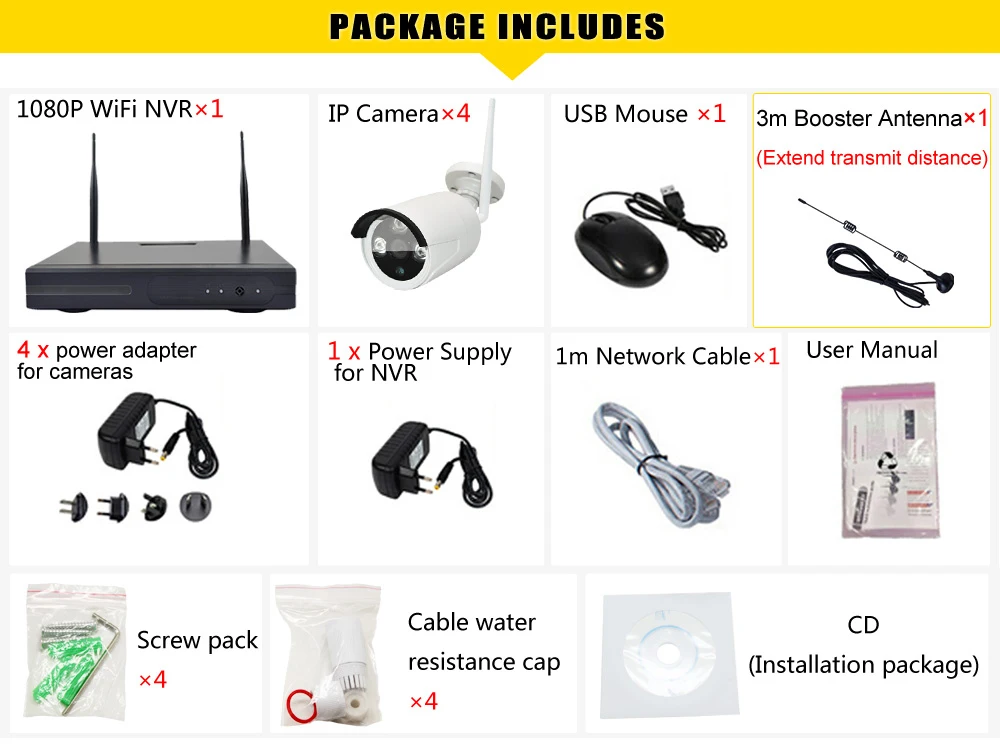 Wheezan CCTV камера система безопасности комплект 4CH NVR Wi-Fi камера водонепроницаемый домашний видеонаблюдение ночное видение беспроводной IP комплект камер