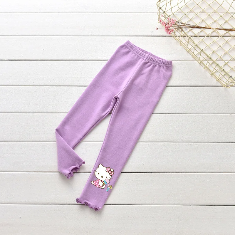 Hello Kitty pantalones de primavera y otoño sección delgada niñas algodón cómodo desgaste exterior Leggings niños pantalones casuales de dibujos animados