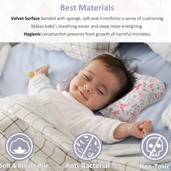 

Anti-Bacterial ! Newborn Soft Flat Pillow Breathable Mesh Organic Cotton Head Protection