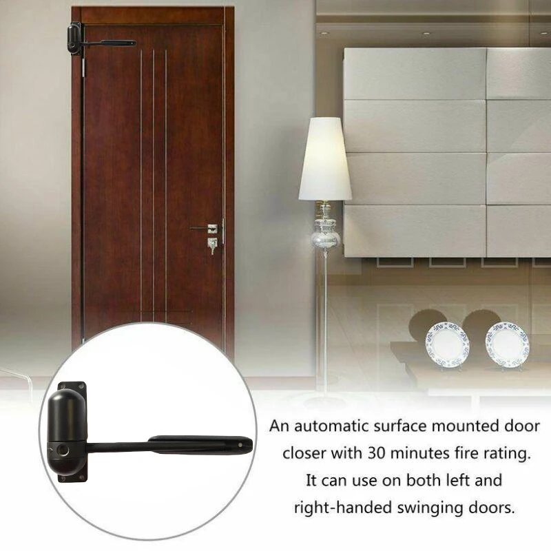

Heavy Duty Zinc Alloy Adjustable Surface Mounted Automatic Spring Closing Door Closer Fire Rated Door Stopper Door Hardware