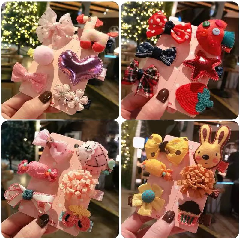 

6Pcs/Set Cartoon Shining Crown Bowknot Hair Clip Children Weave Flower Duckbill Clip Hairpins Baby Girls korean Hair Accessories