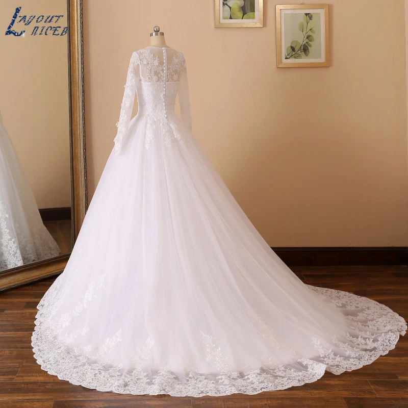 YQS001 Robe De Mariee Новое поступление свадебное платье трапециевидной формы с длинными рукавами кружевное свадебное платье с аппликацией на заказ