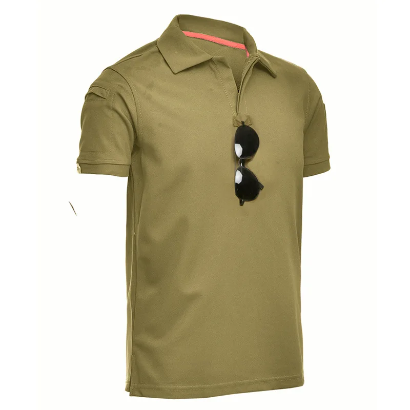 Men Tactical T-Shirts Combat Tee Shirt Loose Cotton Quick Dry Lapel Short Sleeves Summer Hunting Hiking Shorts sport t shirt