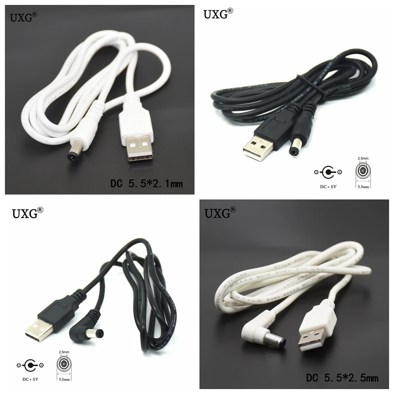 USB To 5.5 Mm/2.5 Mm 5 Volt DC 2A Barrel Jack Power Charge Cable usb charging cable power cable usb to dc cable type c to dc cable Elbow 90 Right Angle Design DC Power Plug USB CABLE 1m 3ft 2M