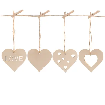 

10 Pcs/set Wooden Hanging Heart Anniversary friend Family Sign Gift Valentine's Day Photography Props Rustic Wedding Decor
