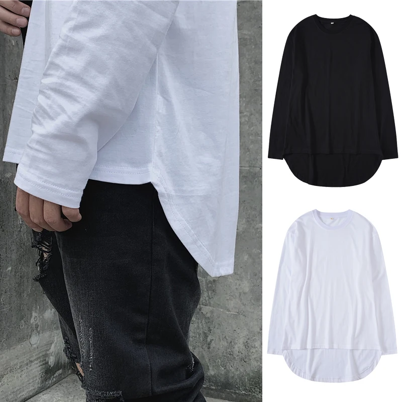 Hip Hop New Mens T Shirts Fashion Swag Hem T-Shirts Men Extended Casual Long Sleeve Streetwear Tee Tops Male Curve Clothing | Мужская