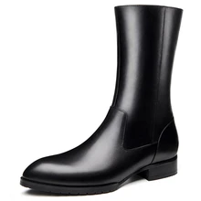

Men Cow Leather Short Boots Zipper 3cm Thick Heel Ormal Nightclub Party Man Big Size