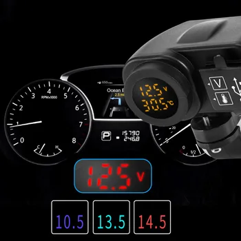 

Voltmeter Motorcycle thermometer Dual USB charger Handlebar Temp 12-24V