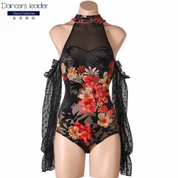 High-end Custom Latin Dance Top Strapless Lantern Sleeve Shirt Chacha Tango Adult Elegant Stage Professional Performance