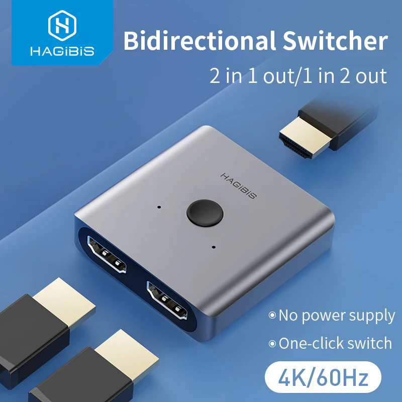 

Hagibis HDMI Switcher 4K 60Hz HDMI Splitter Bi-Direction 1x2/2x1 Adapter 2 in 1 out for PS4/3 TV Box HDTV Xbox Projector