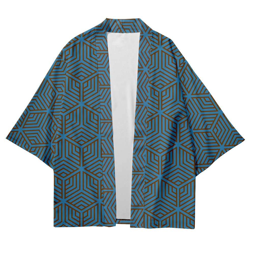 Plus Size Fashion Geometric Patterns Beach Japanese Style Kimono Streetwear Men Women Cardigan Haori Yukata Tops Robe Clothes japanese kimono japanese kimono cardigan