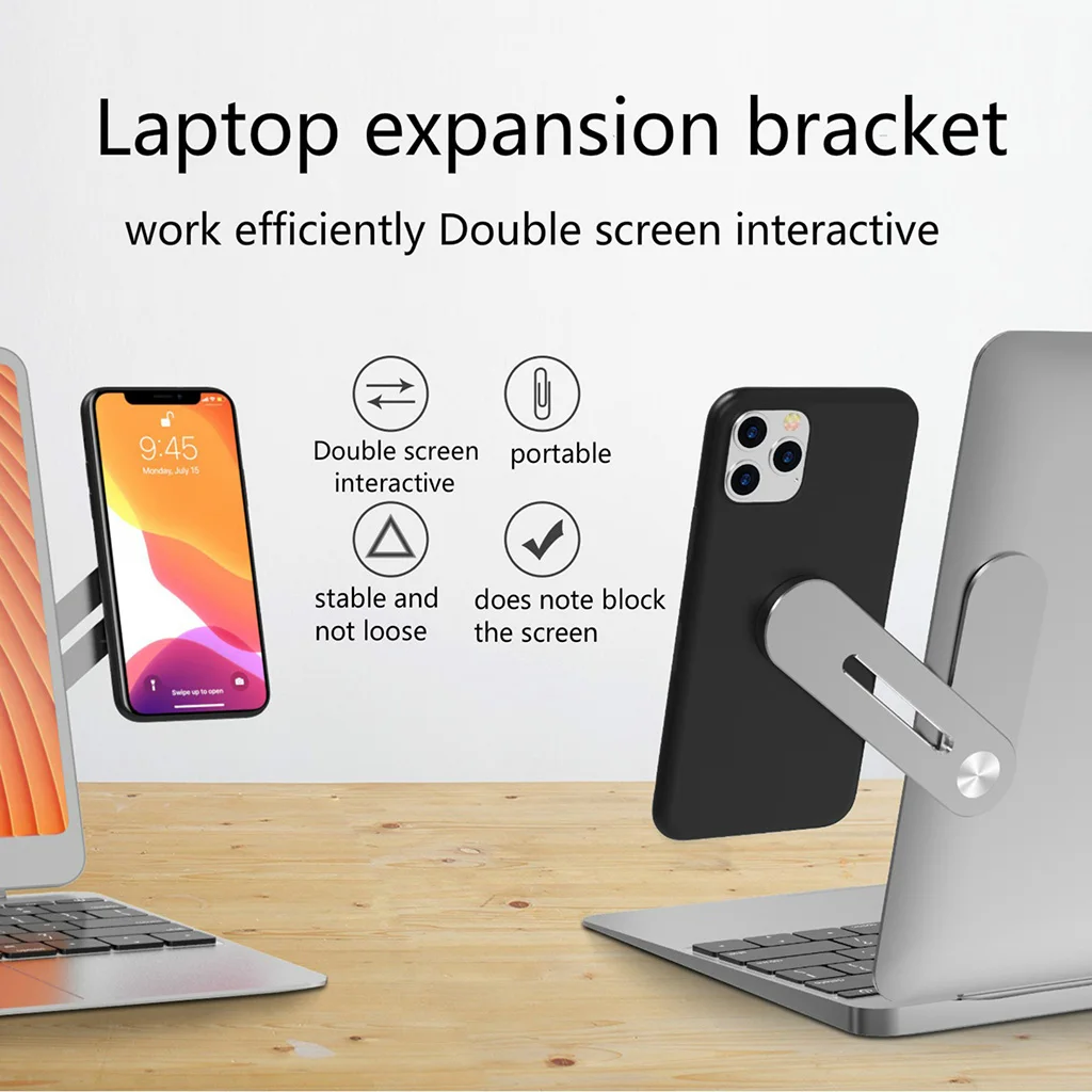 Clip on Monitor Laptop Side Mount Magnetic Cellphone Phone Stand Holder Expansion Bracket Flat Slim