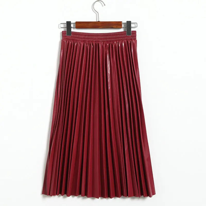 New PU Skirts women faux leather pleated skirt solid fashion Chinese wind autumn and winter fashion umbrella vestidos GZJX8308