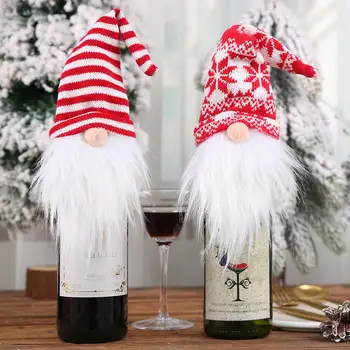 

Christmas Wine Bottle Covers Gnomes Faceless Doll Knitting Wine Bottle Toppers 2021New Year Christmas Table Decor