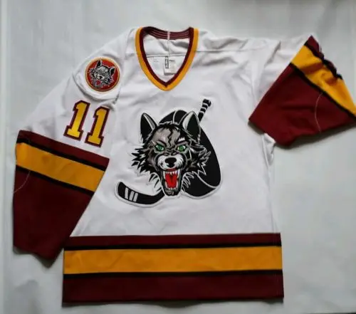 

Vintage #11 Steve Maltais Chicago Wolves Ice Hockey Jersey Mens Embroidery Stitched Customize any number and name Jerseys