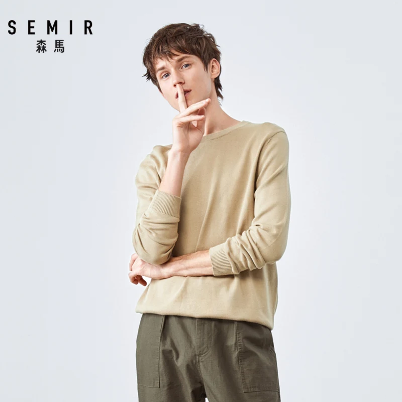 SEMIR осенний модный свитер, Мужской пуловер с круглым вырезом, хлопковый свитер, однотонный теплый мужской свитер с длинным рукавом