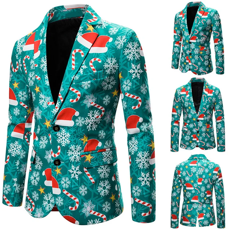 Новое поступление, Мужской Блейзер, рождественский костюм Veste Homme, Мужской приталенный Блейзер с принтом, стильный Рождественский пиджак для мужчин