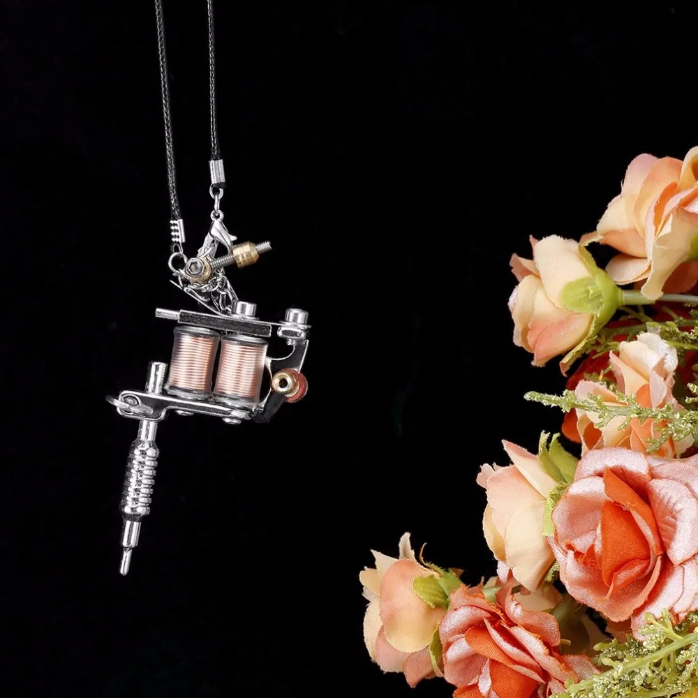 Casting Technology Unisex Golden& Silver 8 Warps Coils GS100 Fashion Mini Gun Tattoo Machine Pendant Toy with Chain Silver