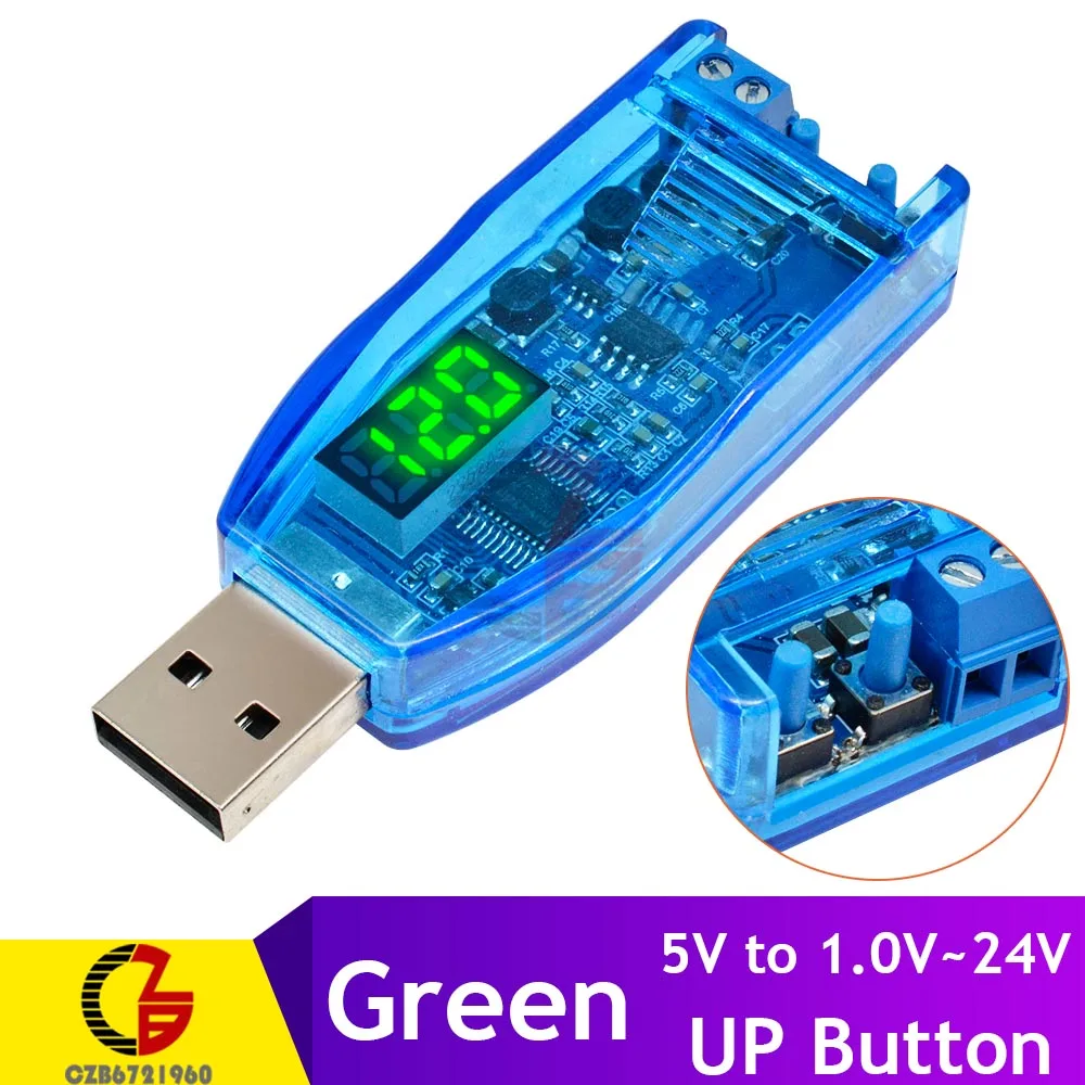 DC-DC цифровой USB понижающий регулятор напряжения 5 В до 3,3 в 12 В 24 в усилитель понижающий преобразователь ПИТАНИЕ ТРАНСФОРМАТОР вольтметр - Цвет: Up Button Green
