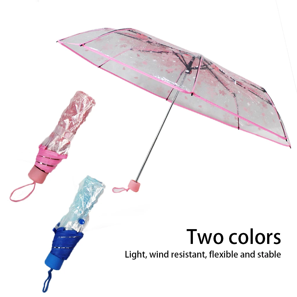 1 Pza moda paraguas playa UV Sun umbrellatres paraguas plegable mujeres transparente flor de cerezo plegable sombrilla|Paraguas| -