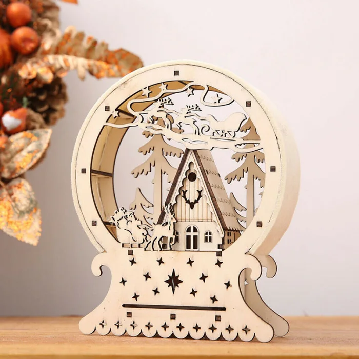 LED Light Wood Xmas Tree Hanging Decor Christmas Ornaments Window Display Prop PAK55