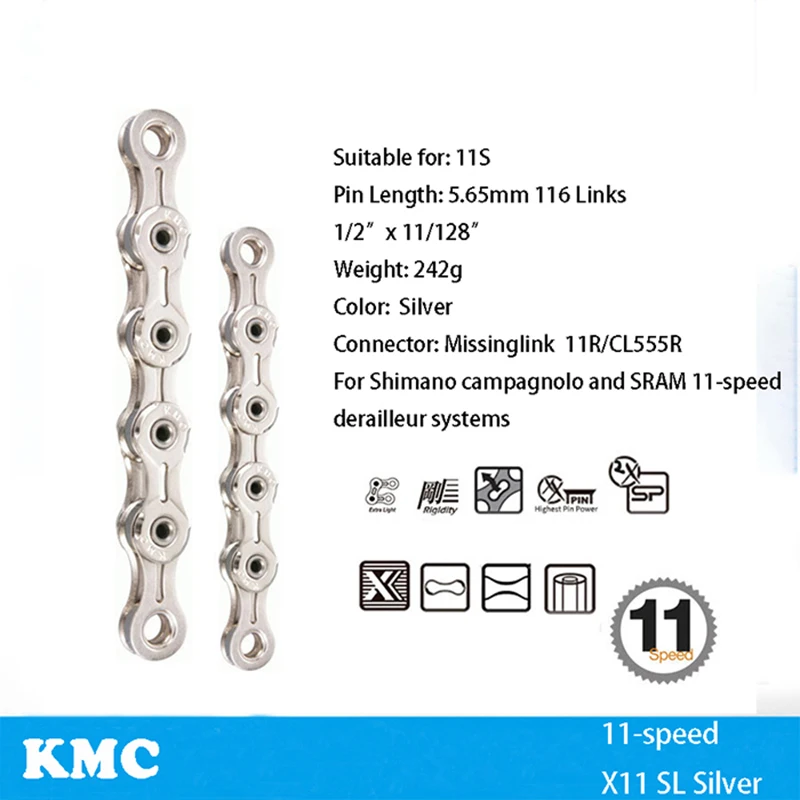 KMC велосипедная цепь X8 X9 X9sl X10 X10sl X11SL X12 велосипедная цепь для Shimano/SRAM 8 9 10 11 12 Скоростей 116л MTB шоссейные велосипедные цепи часть