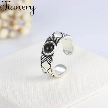 

JIANERY Fashion Design 925 Sterling Silver Black Round Rings For Women Female Anel Party Statement Jewelry 2019