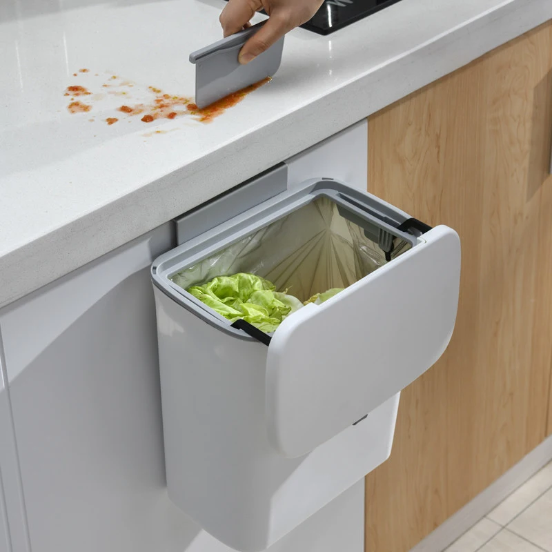 

Wall-mounted Trash Can Kitchen Cabinet Waste Bin Car Rubbish Storage Garbage Bucket Dustbin with Cover Home Cleaning Tools