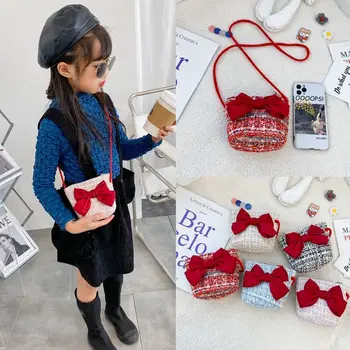 

Vintage Children Woolen Coin Purse Fashion Princess Accessories Handbags Lovely Bow Baby Girls Small Shoulder Crossbody Bags