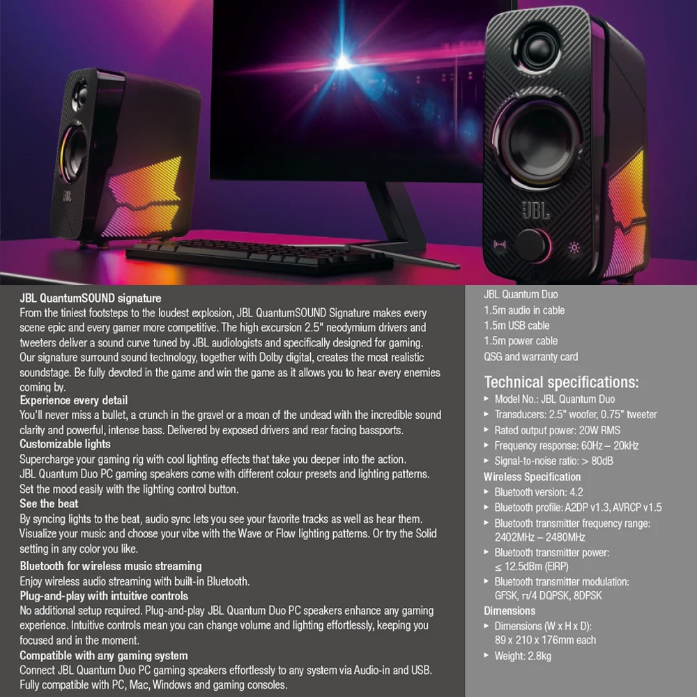 JBL QUANTUM DUO PC Gaming Speakers Bluetooth