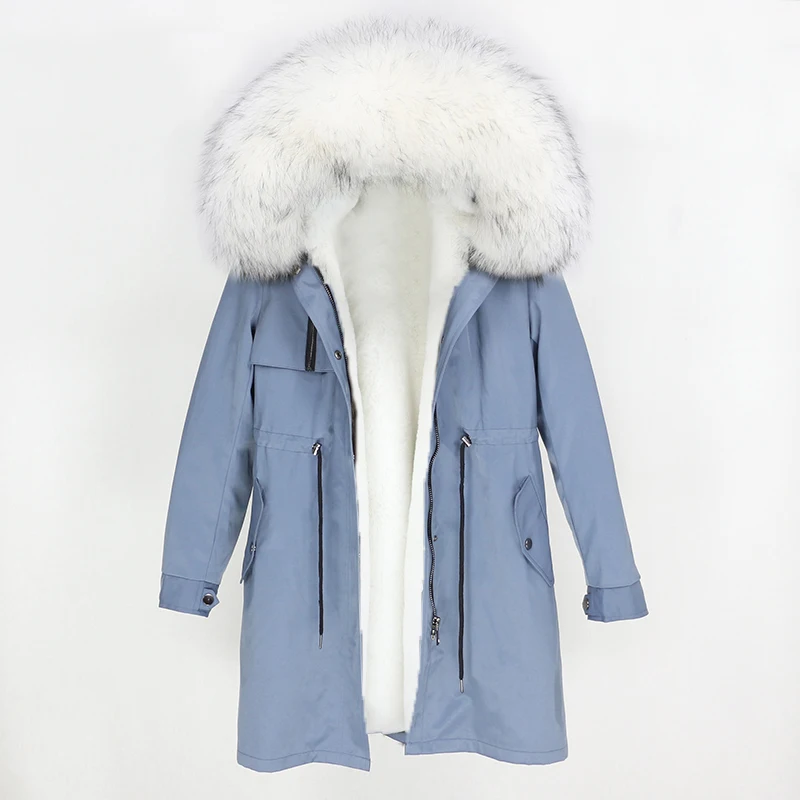 OFTBUY Для женщин Длинная парка натуральный мех пальто зимняя куртка Для женщин из натурального меха енота, меховой капюшон, воротник толстые теплые Изящная верхняя одежда Новинка
