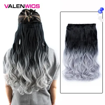 

Valenwigs 5 Clips In One Piece Synthetic Heat Resistant Hair 22" Ombre Wigs Chocolate Brown Women Wavy Hair Clip in One Piece