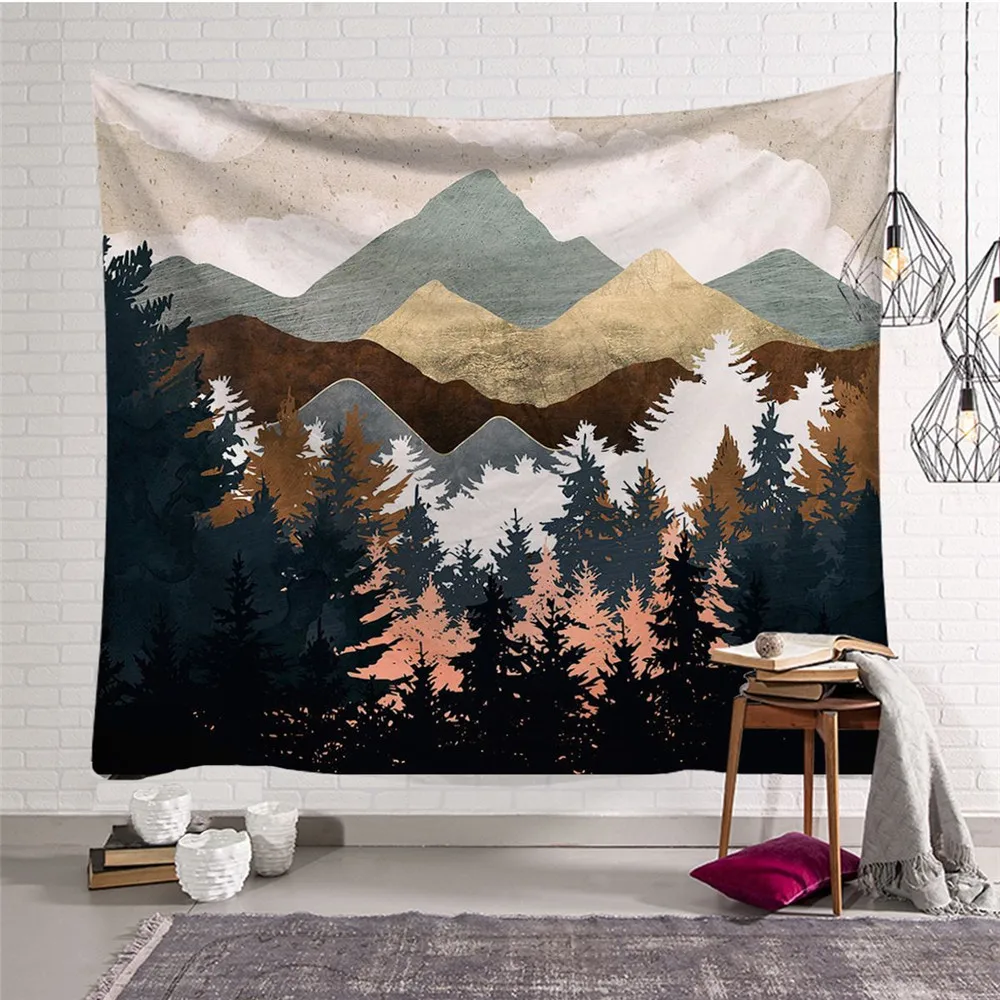 Горы настенный гобелен современный стиль туман Фэнтези Волшебные деревья гобелен с пейзажем тонкое одеяло