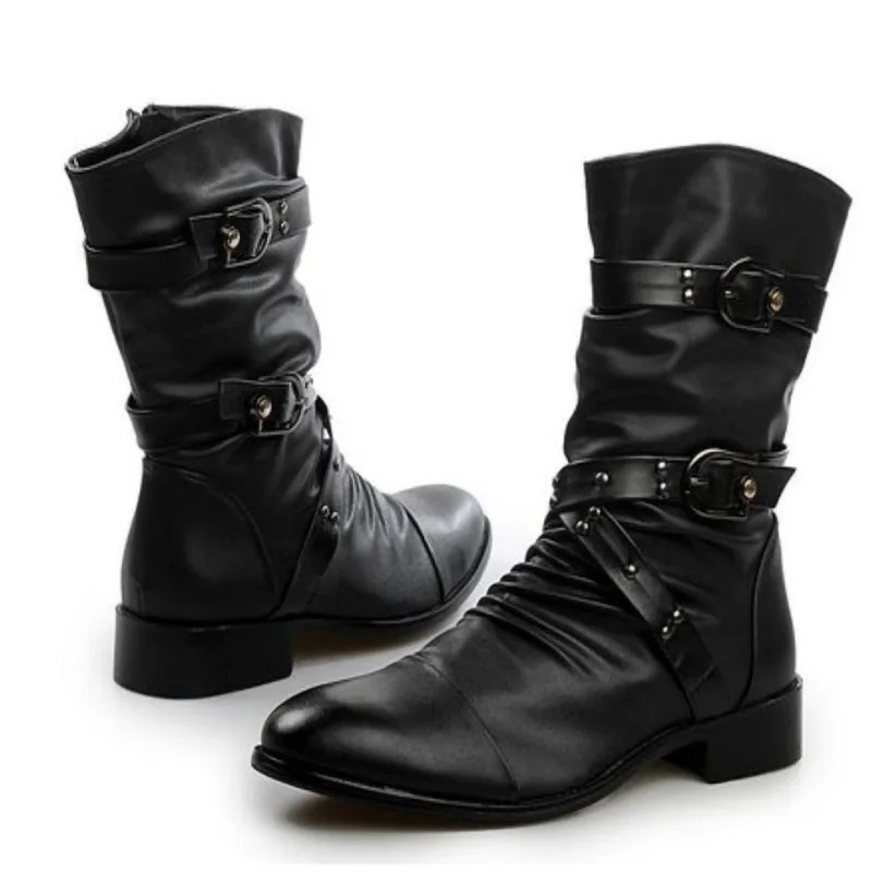 Женские ботинки до середины икры chaussure ботинки гладиаторские ботинки на низком каблуке из искусственной кожи pu размера плюс matin женская обувь zapatos mujer sapato H746 - Цвет: black