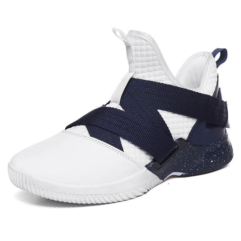 Мужские баскетбольные кроссовки Big Soldier 12 Uptempo, баскетбольные кроссовки для мальчиков, обувь Lebron, Молодежная мужская обувь, chaussure homme - Цвет: blueWhite