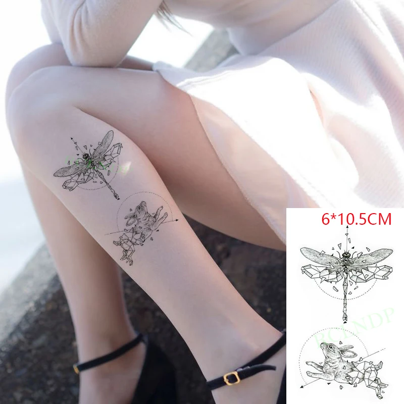 

Водостойкая временная татуировка-наклейка ins Three-di men sional bunny dragonfly, милый боди-арт флэш-тату, искусственная татуировка для женщин и мужчин