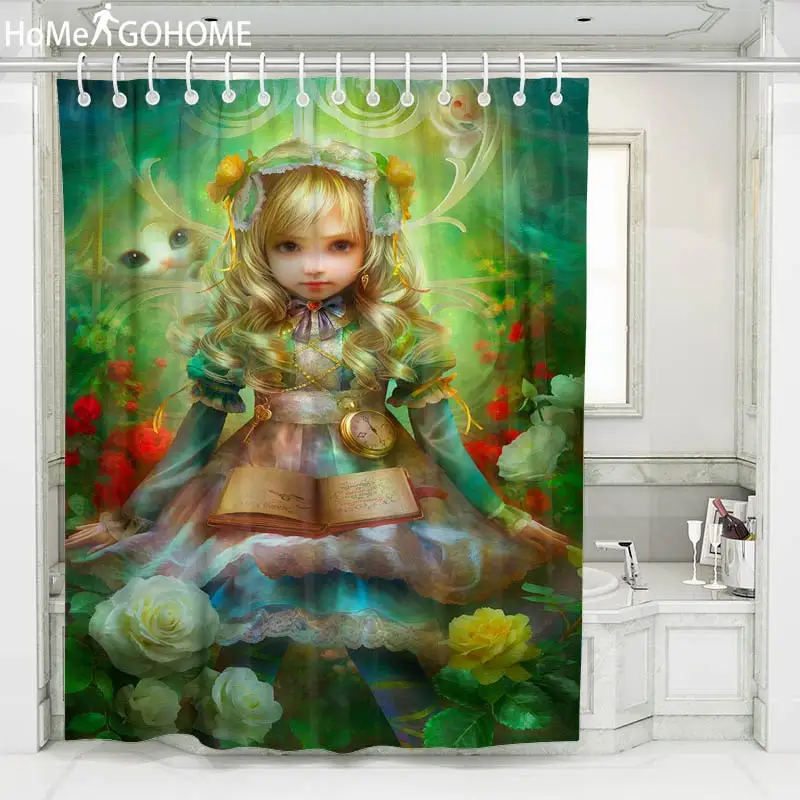 Psychedelic принцесса 3D печать водонепроницаемый Душ шторы аниме ванная комната шторы с крючками девушка Ванна занавес зеленый tenda doccia - Цвет: SC062