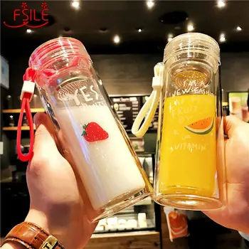 

Double-layer Transparent Heat-resistant High-temperature Glass Girl Cute Handy Cup Flower Tea Cup Korean Version of Tea Cup