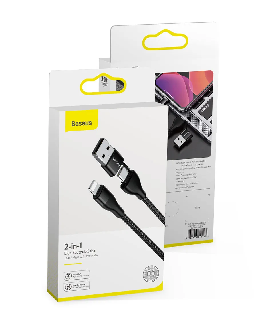Baseus usb type-C кабель для iPhone XR 11 Pro Max USB C для Lightning Кабель зарядного устройства 2 в 1 PD 18 Вт Быстрая зарядка USB кабель провод