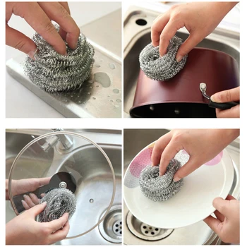 

6PCS Stainless Steel Wire Ball Brush Cleaning Brush Kitchen Pot Tableware Cleaner Scrub Rust Remover Dish Strong Utility Tool~
