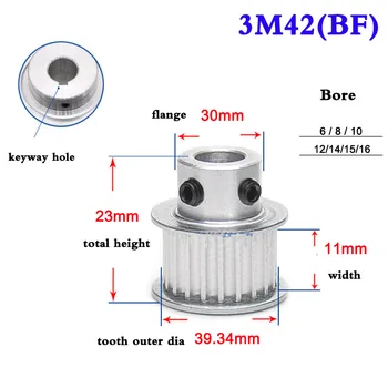 

1Pcs 3M 42 Tooth To 48 Tooth Synchronous Wheel Timing Belt Pulley Aluminum Alloy Bore 6-20mm Width 11mm 16mm Keyway Hole