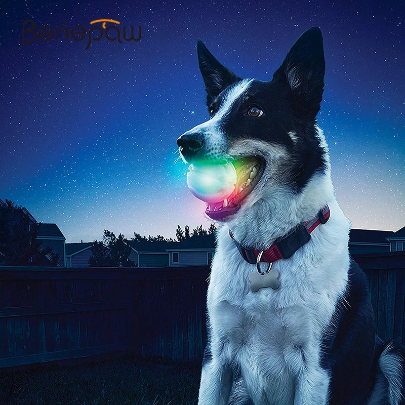 Benepaw Durable LED Activation Dog Ball Auto Shut-off Nontoxic Bouncy Slobber Proof Small Medium Large Toys Interactive | Дом и сад