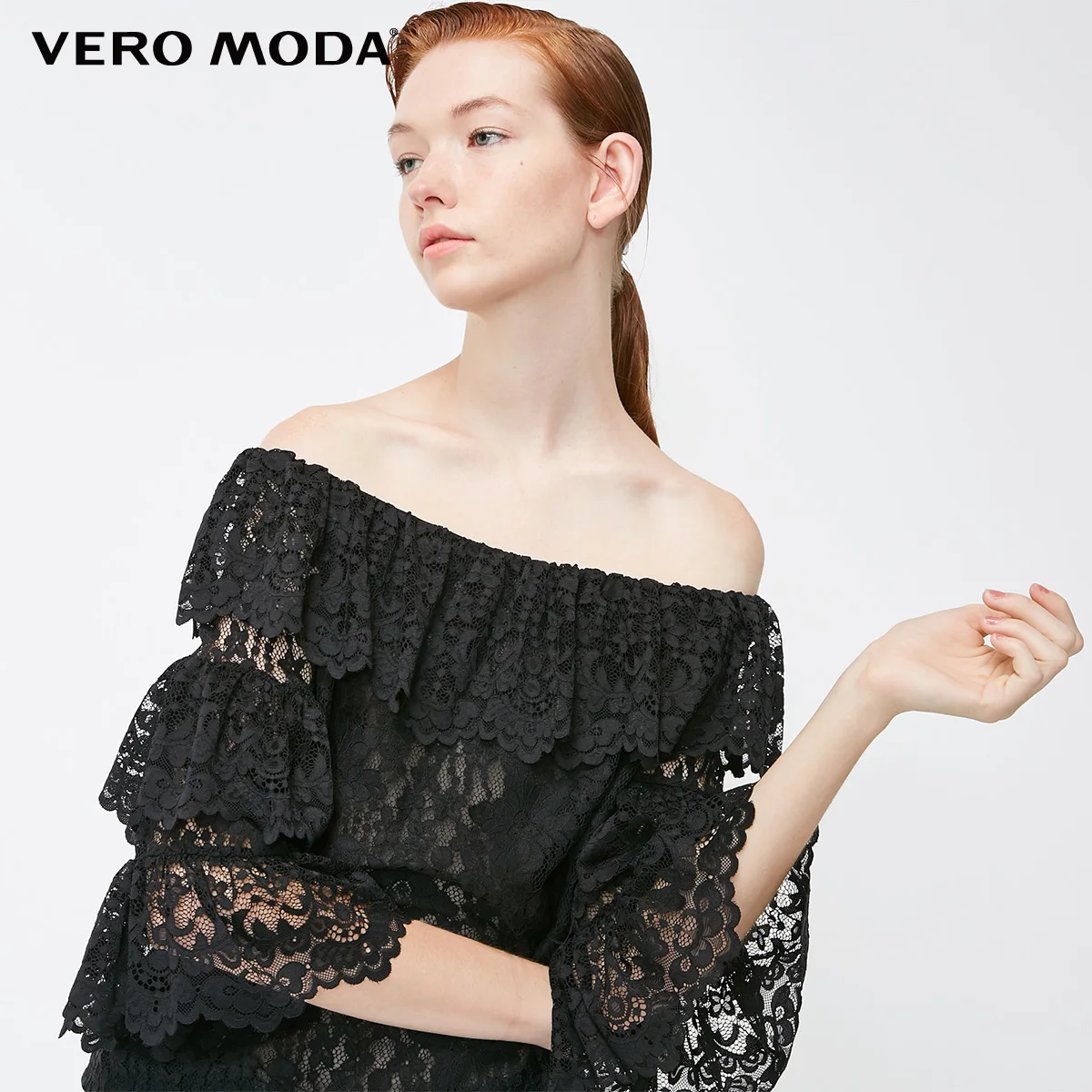 Vero Moda Новые поступления Многослойные кружевные топы с открытыми плечами и расклешенными рукавами | 318430504