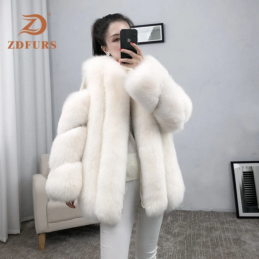 ZDFURS* натуральный мех, Лисий мех, шуба, дизайнерское, для девушек, зимнее, действительно Лисий мех, шуба, съемный, натуральный мех, шуба, Женская