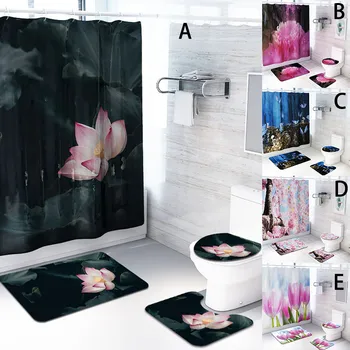 

2020 home decoration accessories Creative Flower Shower Curtain Floor Mat Four-piece Bathroom Mat Set support dropshipping