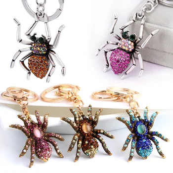 

Punk Insect Crystal Key Chain For Women Vintage Gold Colored Stones Cute Spider Keychain KEY20201